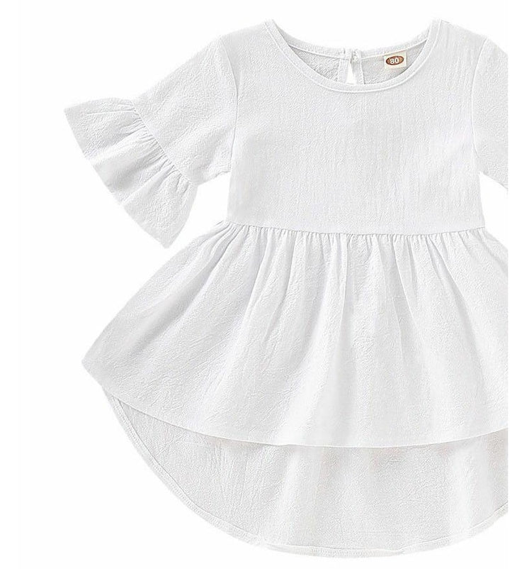 Toddler Kids Baby Girls Flare Short Sleeve Cotton Solid