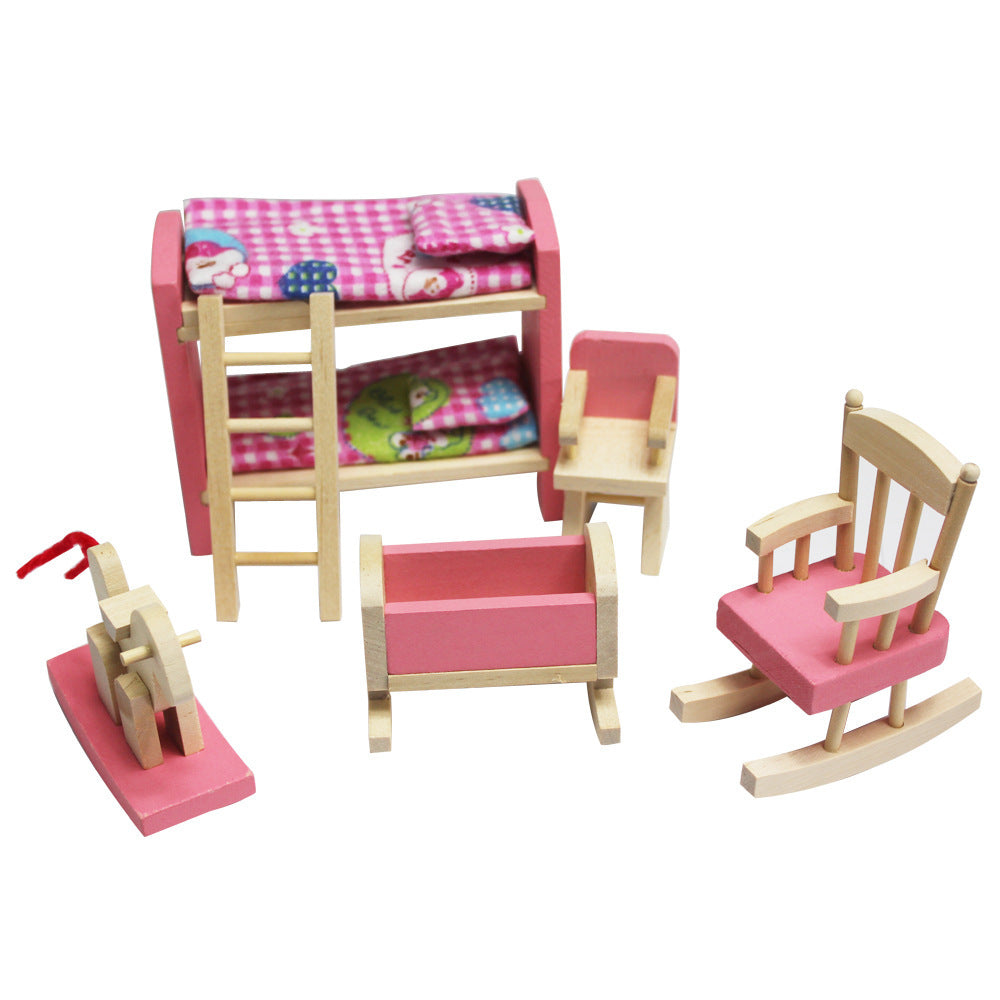 Small Furniture Wooden High Bed Children's Play House Educational Toys Early Childhood Children's Toy Wood