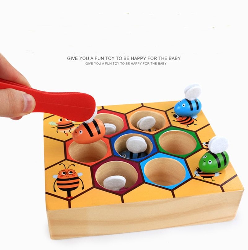 Montessori Educational Industrious Little Bees Kids Wooden Toys for Children Interactive Beehive Game Board Funny Toy Gift