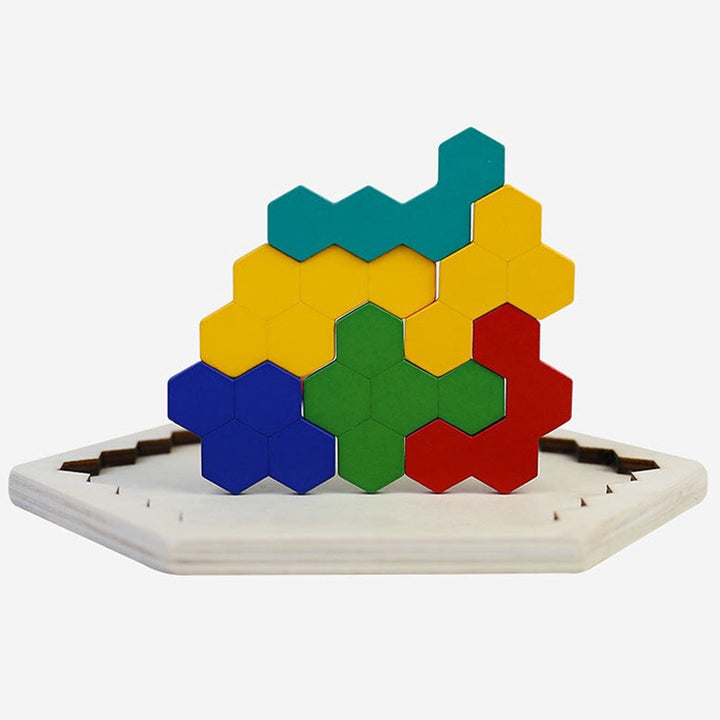 Tangram Wooden Hexagon Puzzles ToyTable Game Playset Toddlers Toys