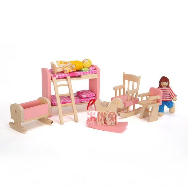 Small Furniture Wooden High Bed Children's Play House Educational Toys Early Childhood Children's Toy Wood