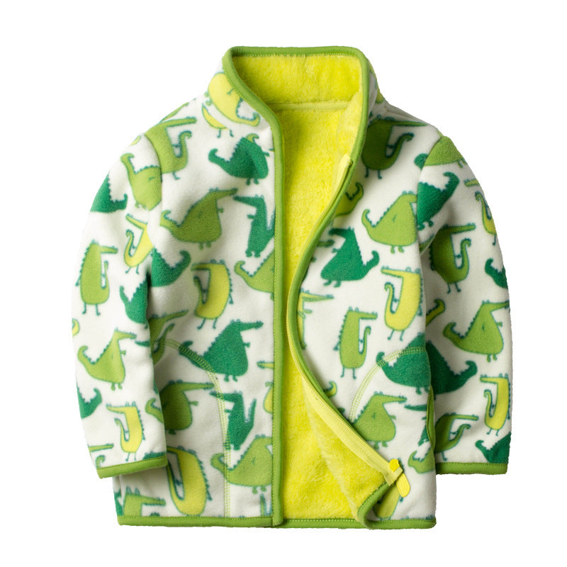 Printed plus fleece polar fleece jacket cardigan