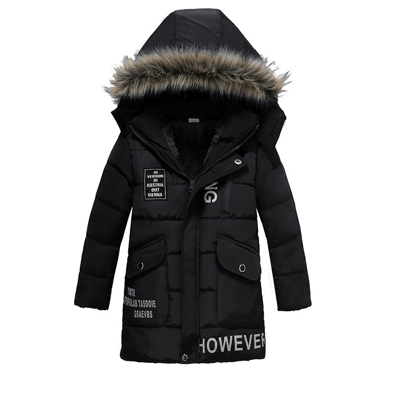 Winter Children's Trendy Cotton-padded Jacket Mid-length Letter Cotton-padded Coat