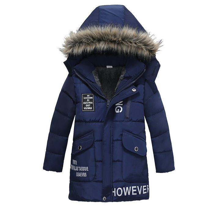 Winter Children's Trendy Cotton-padded Jacket Mid-length Letter Cotton-padded Coat