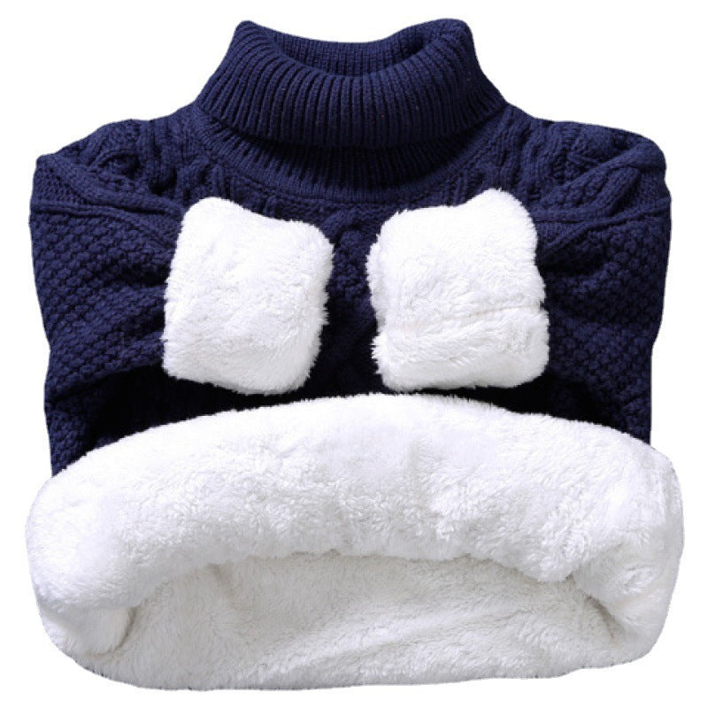 Knitwear Fleece-lined Thickened Cotton Sweater Round Neck Turtleneck Kids' Sweater