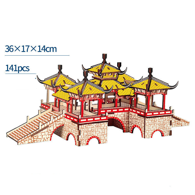 Wood Building Model Puzzles Toy 3d Three-dimensional Puzzle Board