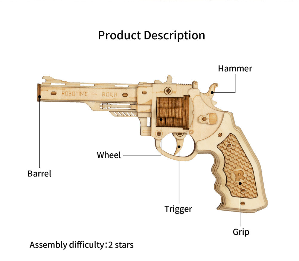 Robotime ROKR Revolver Gun Model Toys 3D Wooden Puzzle Games Crafts Gift For Children Kids Boys Birthday Christmas Gift Dropship