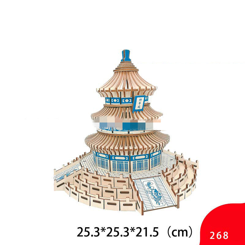 Wood Building Model Puzzles Toy 3d Three-dimensional Puzzle Board