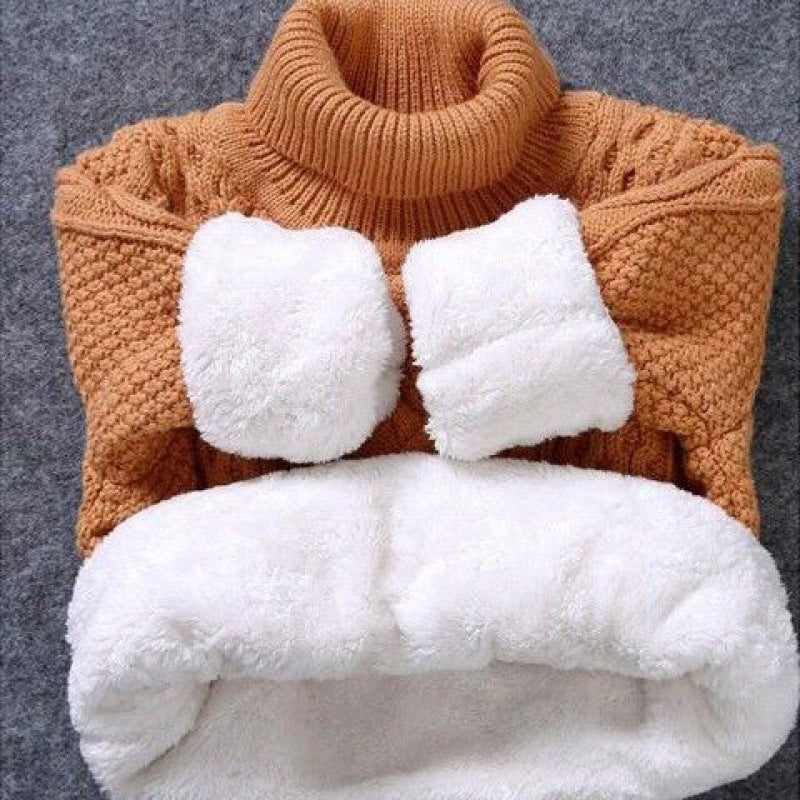 Knitwear Fleece-lined Thickened Cotton Sweater Round Neck Turtleneck Kids' Sweater