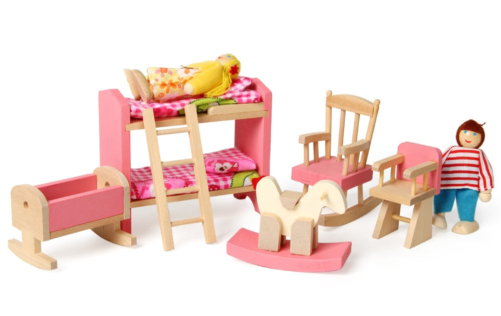 Small Furniture Wooden High Bed Children's Play House Educational Toys Early Childhood Children's Toy Wood